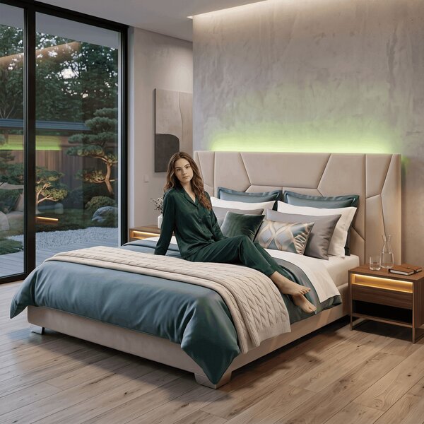 Manželská postel 160 cm Afectado 1 (béžová) (s roštem) (s LED RGB osvětlením)