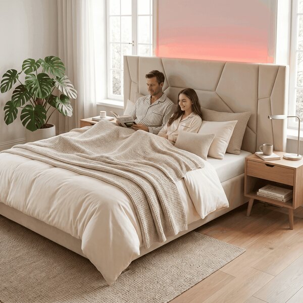 Manželská postel 160 cm Afectado 1 (béžová) (s roštem) (s LED RGB osvětlením)