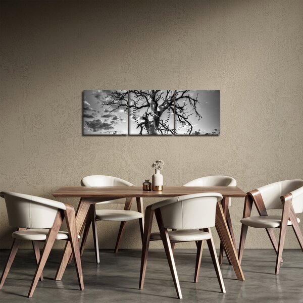 Obraz - Černobílý strom (s hodinami) (90x30 cm)