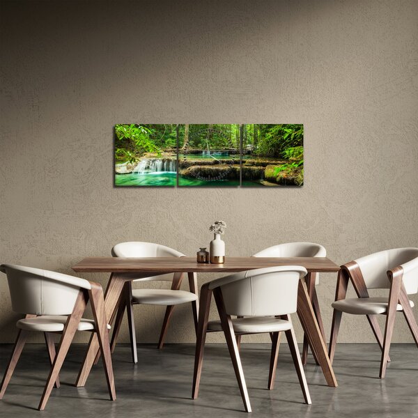 Obraz - Vodopád Erawan v Kanchanaburi, Thajsko (s hodinami) (90x30 cm)