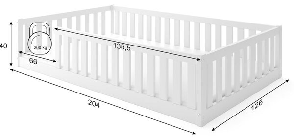 Dětská Montessori postel z masivu borovice BELLA 200x120 cm - bílá