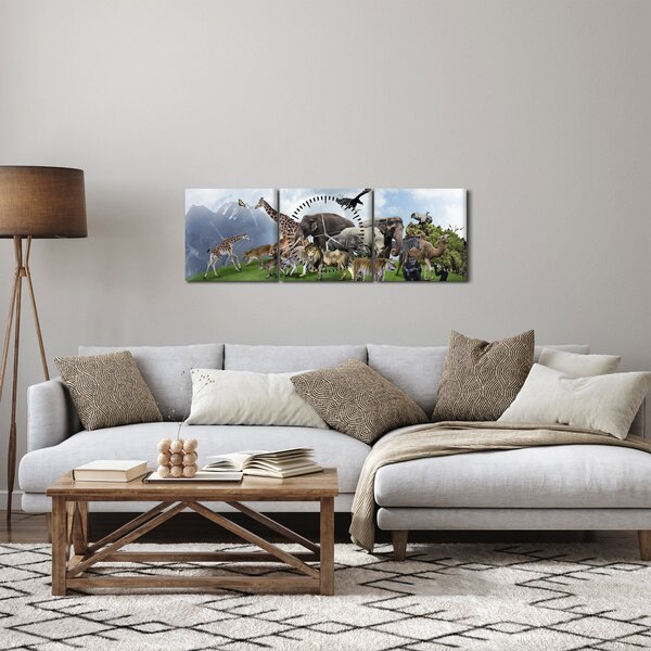 Obraz - Zvířátka na ostrově (s hodinami) (90x30 cm)