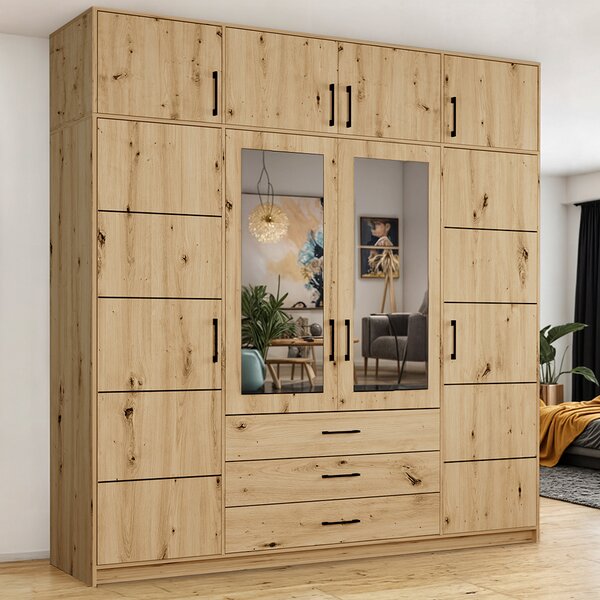 Šatní skříň BELLA se zrcadlem + nástavec | 240 cm | artisan
