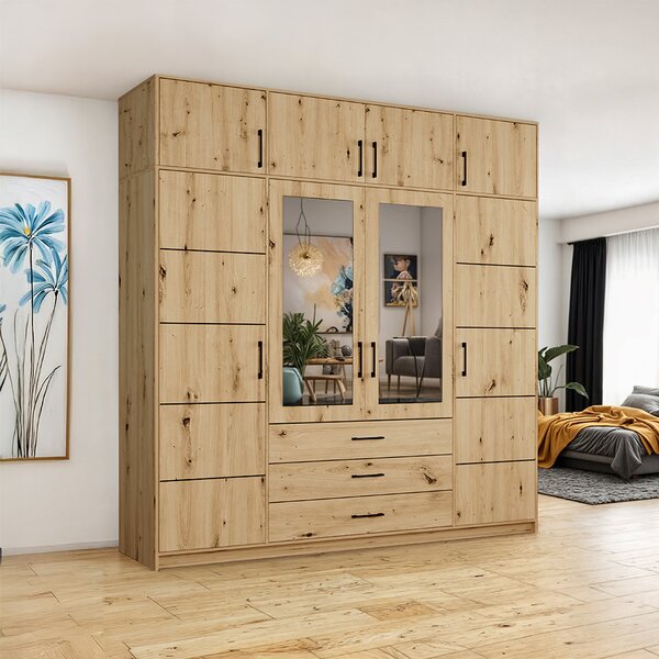 Šatní skříň BELLA se zrcadlem + nástavec | 240 cm | artisan