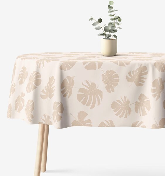 Goldea oválný ubrus 100% bavlněné plátno - tropické listy na béžovém 140 x 240 cm