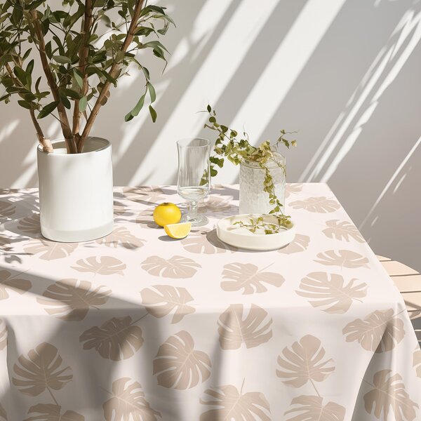 Goldea hranatý ubrus 100% bavlněné plátno - tropické listy na béžovém 80 x 80 cm