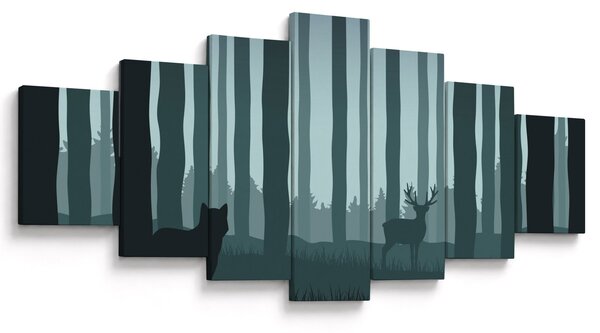 Obraz - Jelen s vlkem ve skalách (210x100 cm)