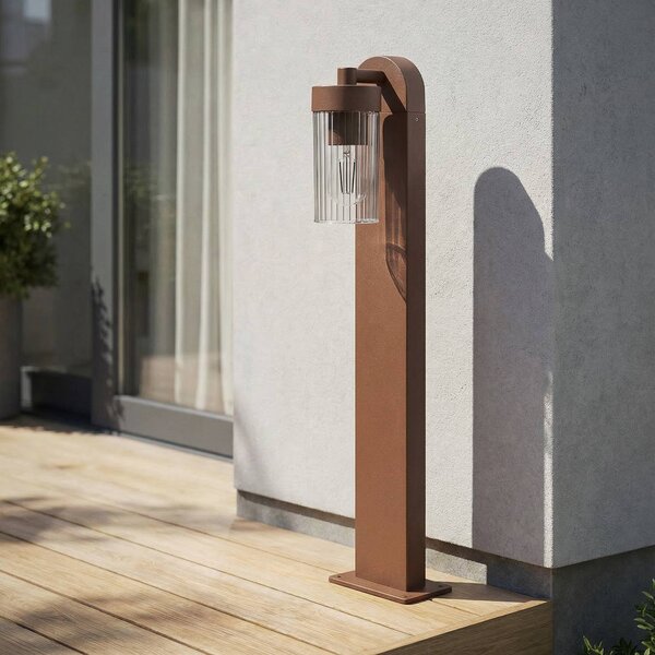 Lindby Osvětlení cesty Kaliro, rez, 60 cm, E27, IP54, Hnědá / rez, Hliník, Moderní
