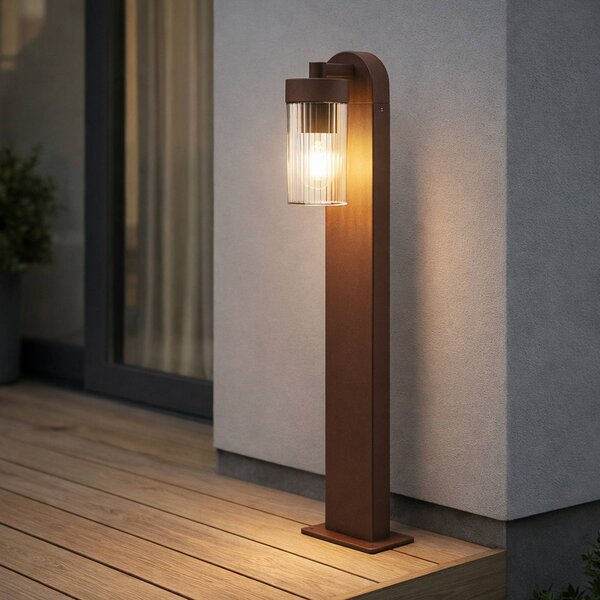 Lindby Osvětlení cesty Kaliro, rez, 60 cm, E27, IP54, Hnědá / rez, Hliník, Moderní