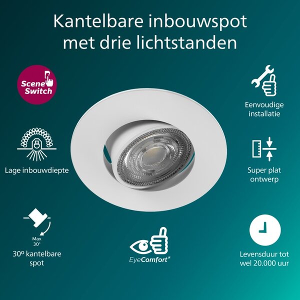 Zapuštěné bodové svítidlo Cilantro Step 5W, 90lm/W, 2700K, bílá