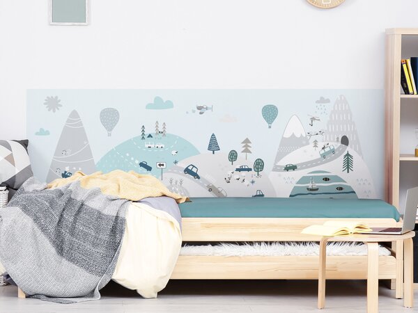 FUGU Ochrana stěny za postel - Jedeme do hor turquoise Varianta ochrany zdi: Delší strana postele 200x65 cm