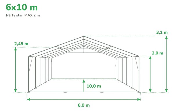 Zahradní párty stan 6x10m MAX 2m - ohnivzdorný barva Bílá
