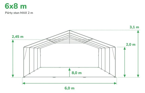 Párty stan 6x8m MAX 2m - ohnivzdorný barva Bílá