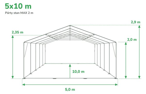 Zahradní párty stan 5x10m MAX 2m - ohnivzdorný barva Bílá