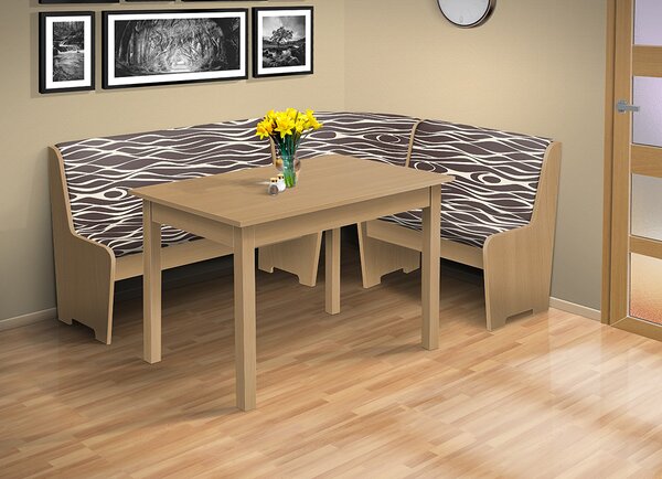 Rohová lavice se stolem barva lamina: Buk 381, Čalounění: MEGA 037 tmavě hnědočerná