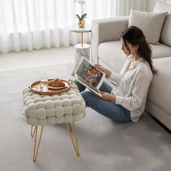 Ak furniture Taburet Dotty krémový