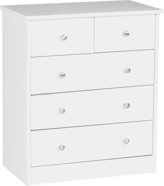 Designová devná komoda PRUE 60 x 70 x 35 cm bílá s 5 zásuvkami
