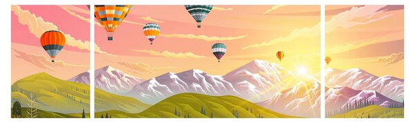 Obraz balónů nad krajinou (170x50 cm)