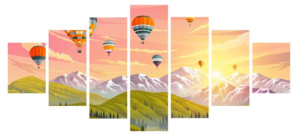 Obraz balónů nad krajinou (210x100 cm)
