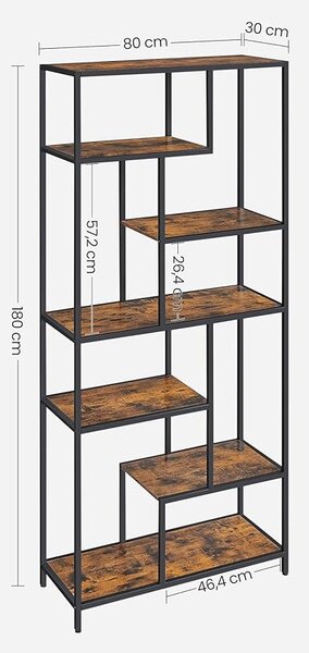 Designová knihovna TAYLOR 180x80 cm, rustikálně hnědá