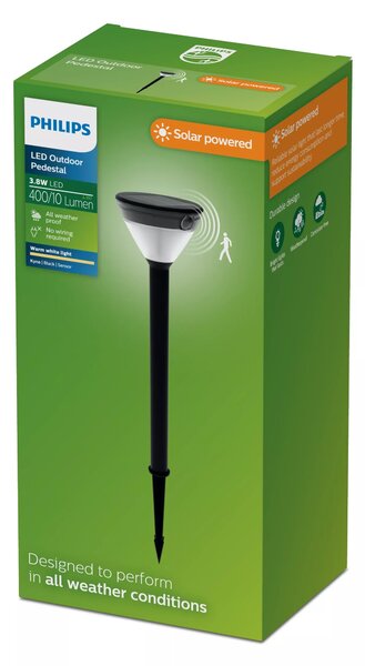 Kyna solární stojanová zahradní lampa 3,8W 27K černá se senzorem