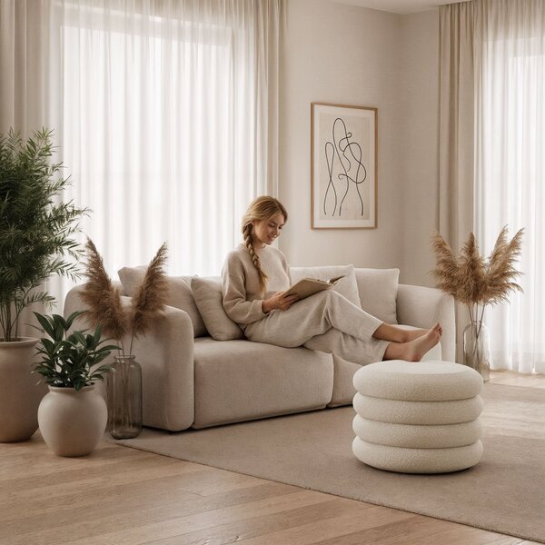 Ak furniture Taburet Mollis bouclé bílý