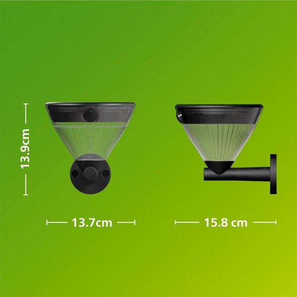 Kyna solární nástěnná zahradní lampa 3,8W 27K černá se senzorem
