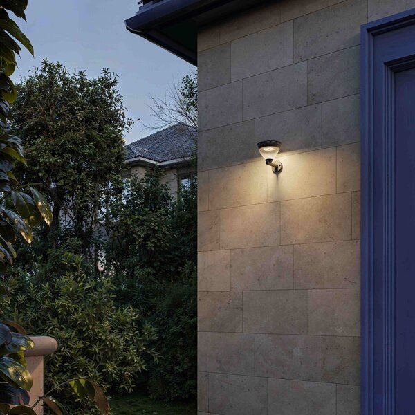 Kyna solární nástěnná zahradní lampa 3,8W 27K černá se senzorem