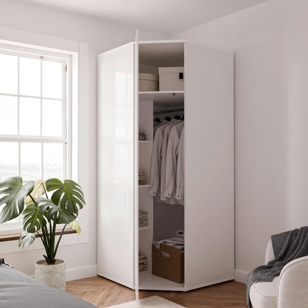 ROHOVÁ ŠATNÍ SKŘÍŇ, bílá, vysoce lesklá bílá, 92/214/92 cm Carryhome - Šatní skříně, Online Only