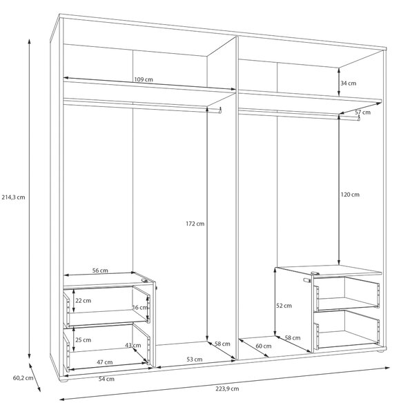 ŠATNÍ SKŘÍŇ S OTOČNÝMI DVEŘMI, bílá, 224/214/60 cm Carryhome - Šatní skříně, Online Only
