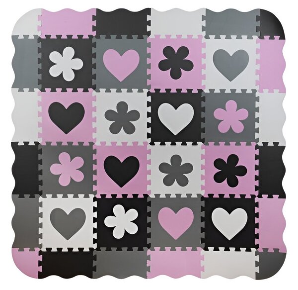Kruzzel Kontrastní pěnové puzzle 30 x 30 cm, 36 ks černo, šedo, bílo, růžové
