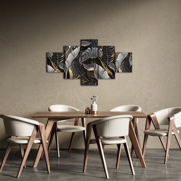 Obraz - Tropické listy v černo-zlaté (125x70 cm)