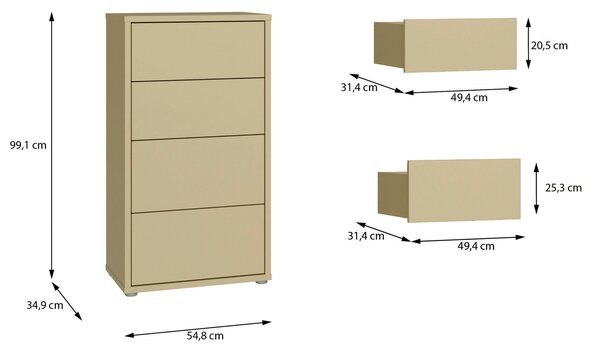 KOMODA, světle žlutá, 55/99/35 cm Carryhome - Online Only noční stolky, Online Only