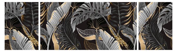 Obraz - Tropické listy v černo-zlaté (170x50 cm)