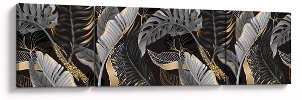Obraz - Tropické listy v černo-zlaté (170x50 cm)