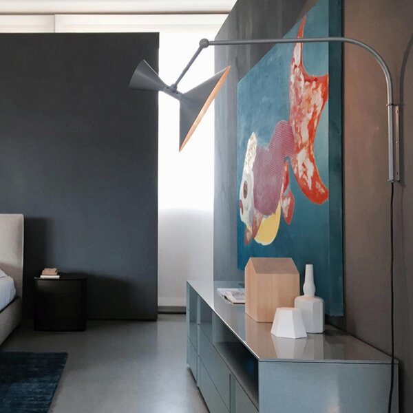 Nemo Lampe de Marseille, nastavitelná černá nástěnná lampa s přímým a nepřímým světlem, 2x70W E27, max 166cm