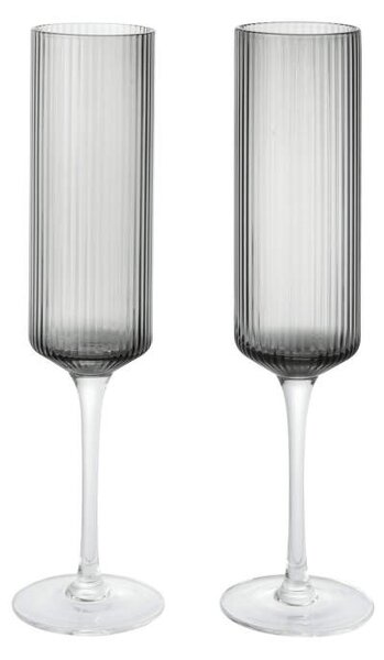 Ferm Living Sklenice na šampaňské Ripple Flutes set 2 ks, smoked grey