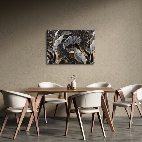 Obraz - Tropické listy v černo-zlaté (70x50 cm)