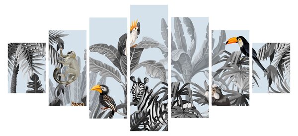 Obraz zvířat v tropickém lese (210x100 cm)