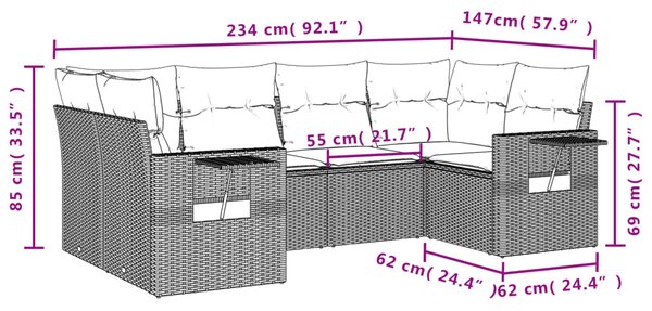 6dílná zahradní sedací souprava s poduškami černá polyratan 3220575