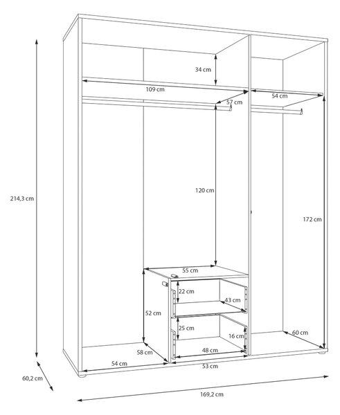 ŠATNÍ SKŘÍŇ S OTOČNÝMI DVEŘMI, bílá, vysoce lesklá bílá, 169/214/60 cm Carryhome - Šatní skříně, Online Only