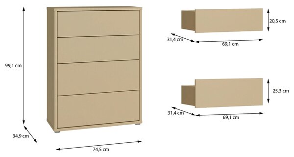 KOMODA, světle žlutá, 75/99/35 cm Carryhome - Online Only noční stolky, Online Only