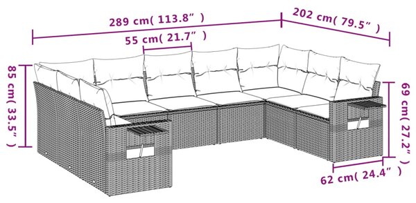 9dílná zahradní sedací souprava s poduškami béžová polyratan 3220598