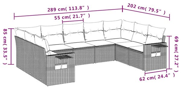 9dílná zahradní sedací souprava s poduškami černá polyratan 3220594