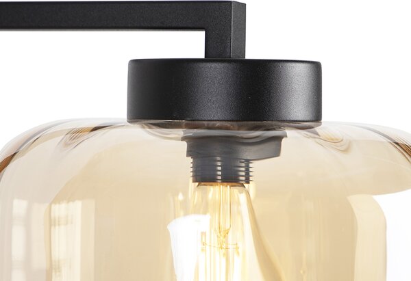 Designová stojací lampa černá s jantárovým sklem - Qara Down
