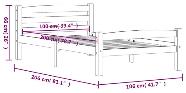 Rám postele masivní borové dřevo 100 x 200 cm 322062
