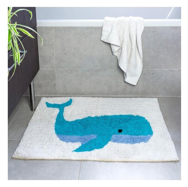 Bílo-modrá koupelnová předložka 83x52,5 cm Whale – Rex London