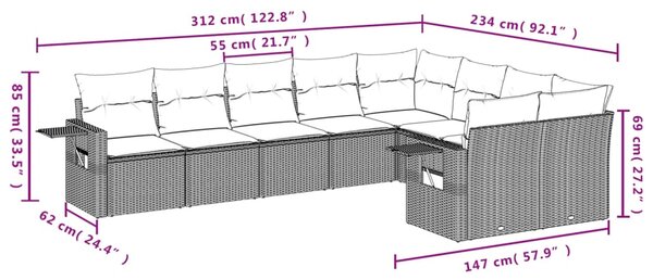 9dílná zahradní sedací souprava s poduškami béžová polyratan 3220638