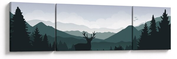 Obraz - Jelen s vlkem ve skalách (170x50 cm)