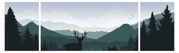 Obraz - Jelen s vlkem ve skalách (170x50 cm)